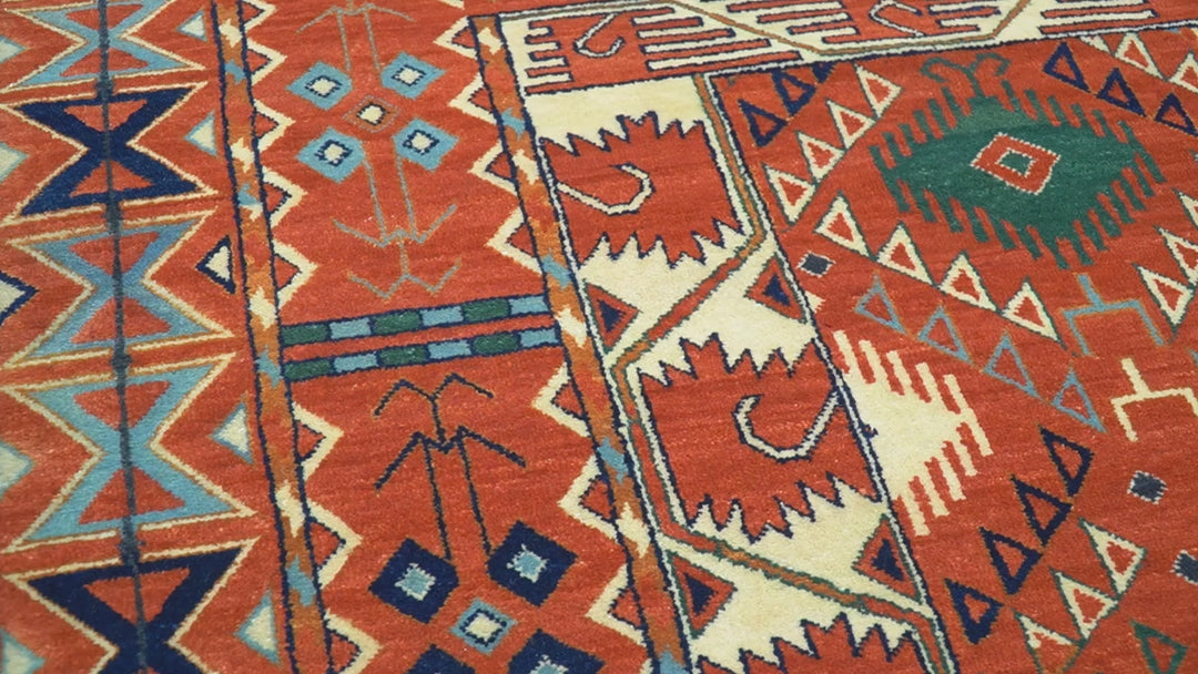 Rust Traditional Tribal Design 8x11.7 Hand Knotted wool Area Rug