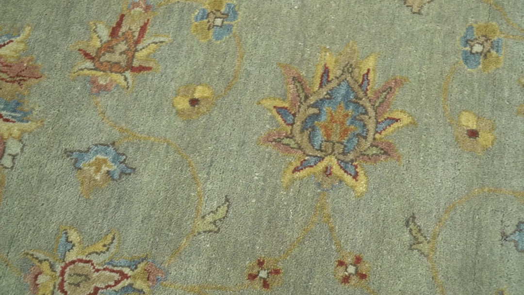 Traditional Oushak Design Green, Blue And Rust 6.5x8 Hand Knotted wool rug