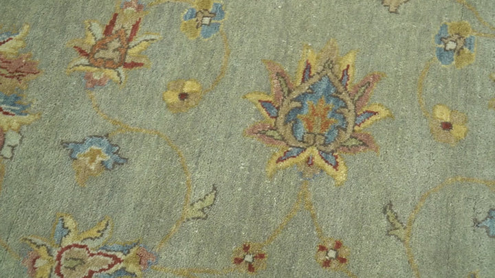 Traditional Oushak Design Green, Blue And Rust 6.5x8 Hand Knotted wool rug