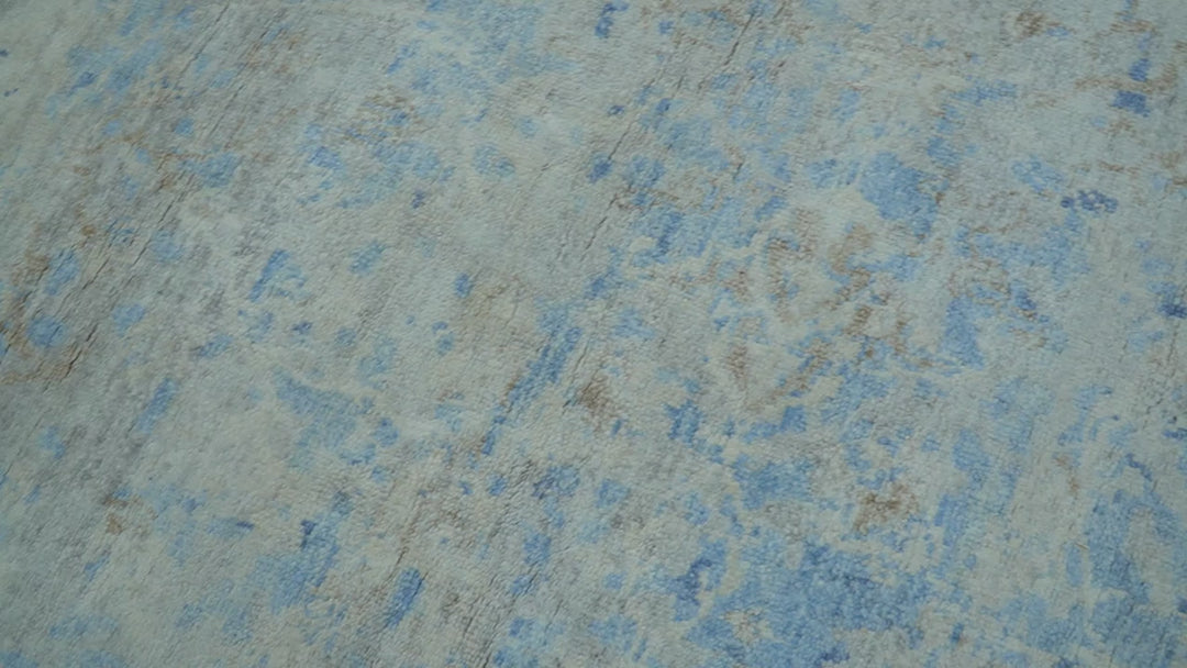 Modern Abstract Design Gray And Blue 10x13 Hand Knotted Bamboo Silk Area Rug