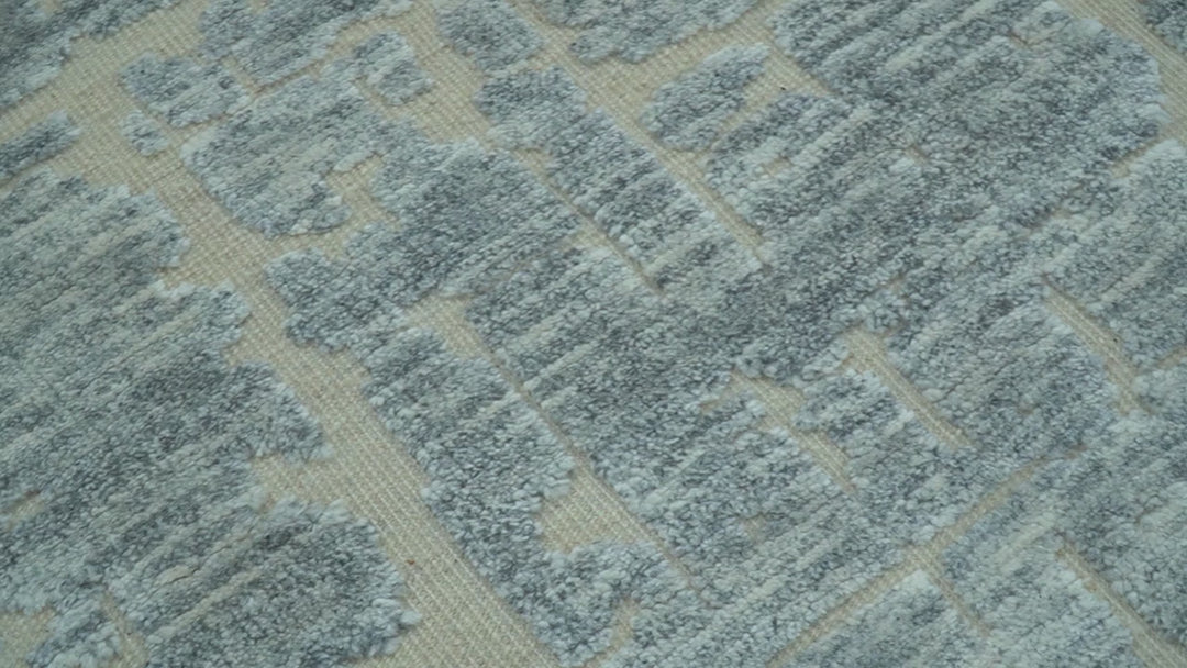 Modern Abstract Design Beige And Gay 8x10 Hand Knotted Wool Area Rug