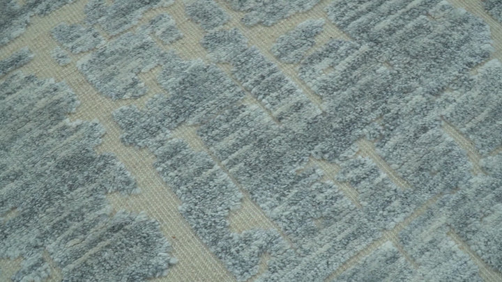 Modern Abstract Design Beige And Gay 8x10 Hand Knotted Wool Area Rug