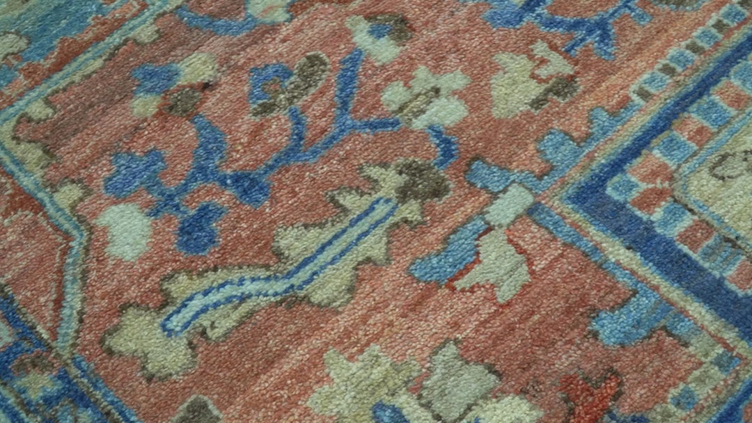 Traditional Serapi Design Rust And Blue Hand Knotted 8x10 Wool Area Rug