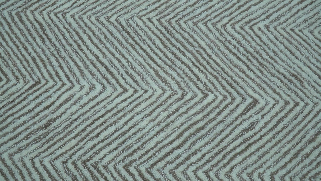 Custom Made Modern Chevron Ivory And Brown Hand Tufted Wool Area Rug