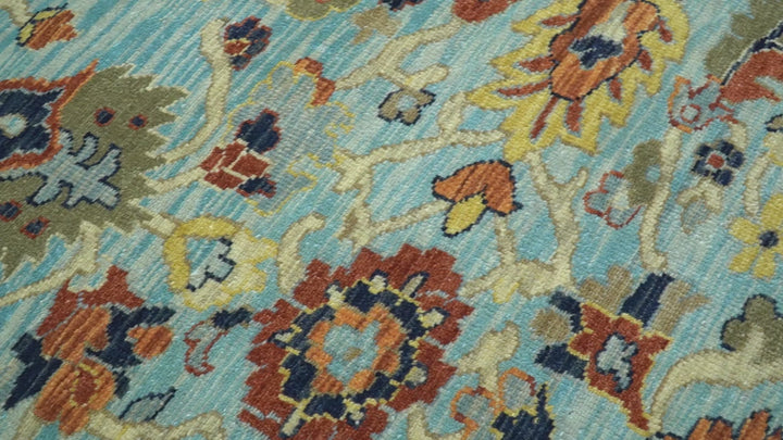 Traditional Turkish Knot Fine Blue And Rust Hand knotted Wool Area Rug