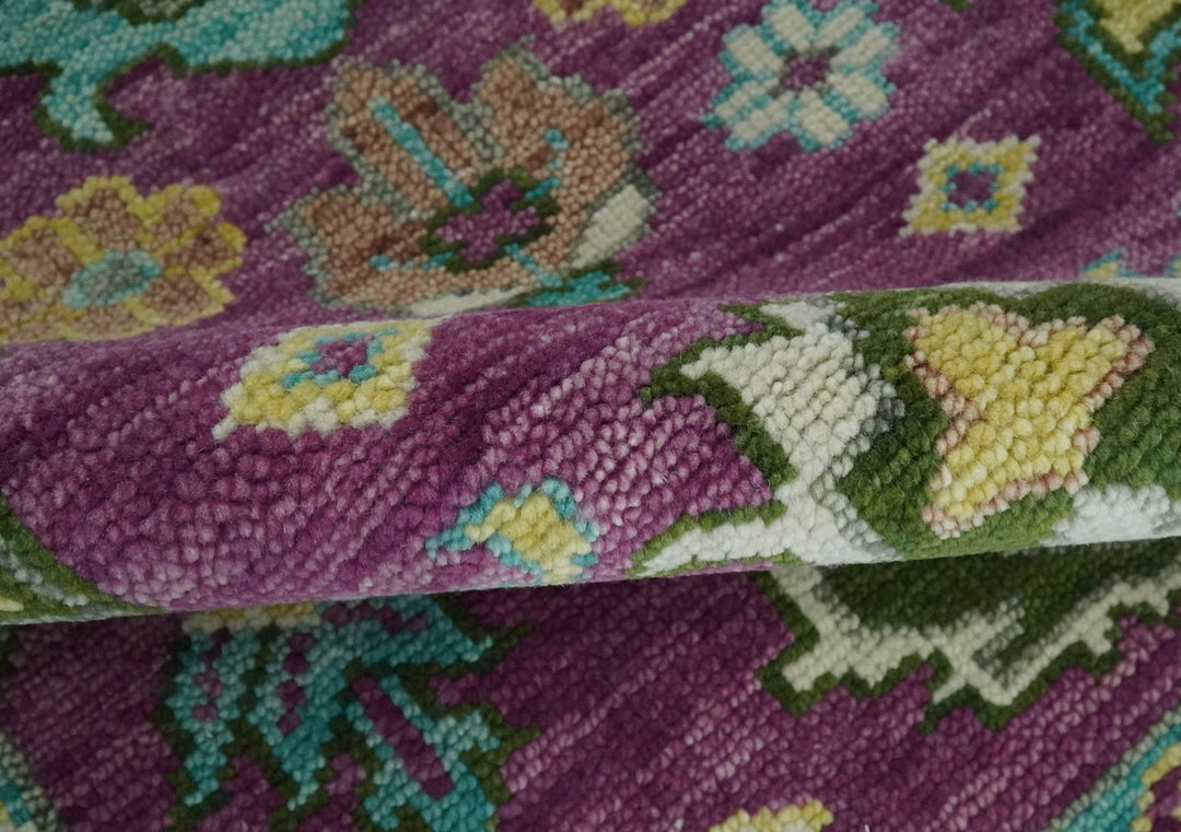 Purple, Ivory, Green and Aqua Hand Knotted Traditional Oushak 9x12 wool Area Rug - The Rug Decor