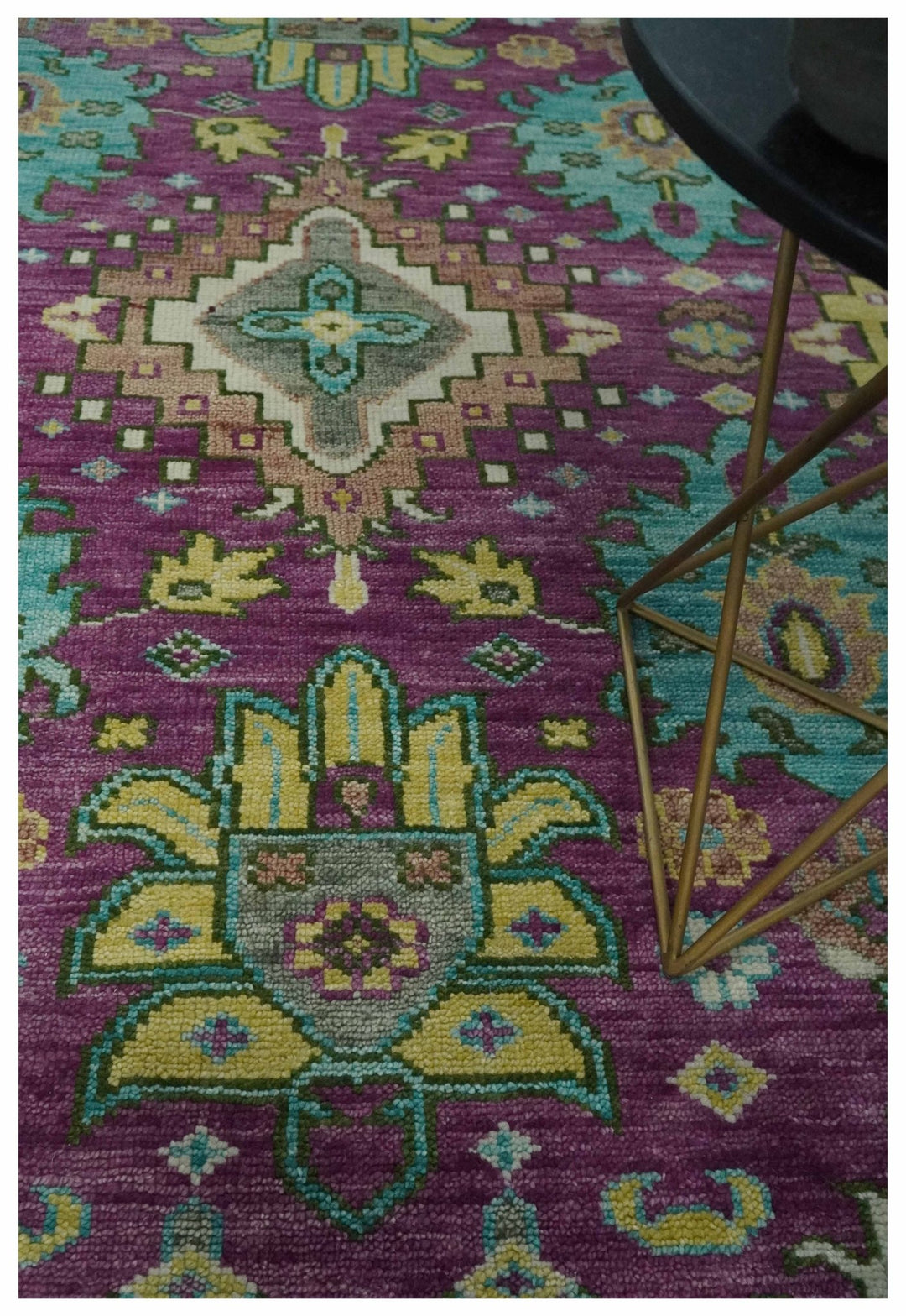 Purple, Ivory, Green and Aqua Hand Knotted Traditional Oushak 9x12 wool Area Rug - The Rug Decor