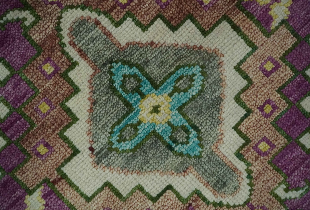 Purple, Ivory, Green and Aqua Hand Knotted Traditional Oushak 9x12 wool Area Rug - The Rug Decor