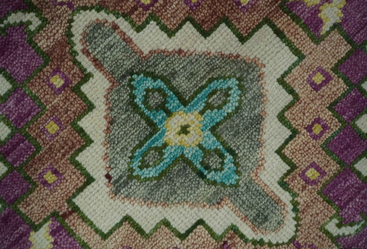 Purple, Ivory, Green and Aqua Hand Knotted Traditional Oushak 9x12 wool Area Rug - The Rug Decor