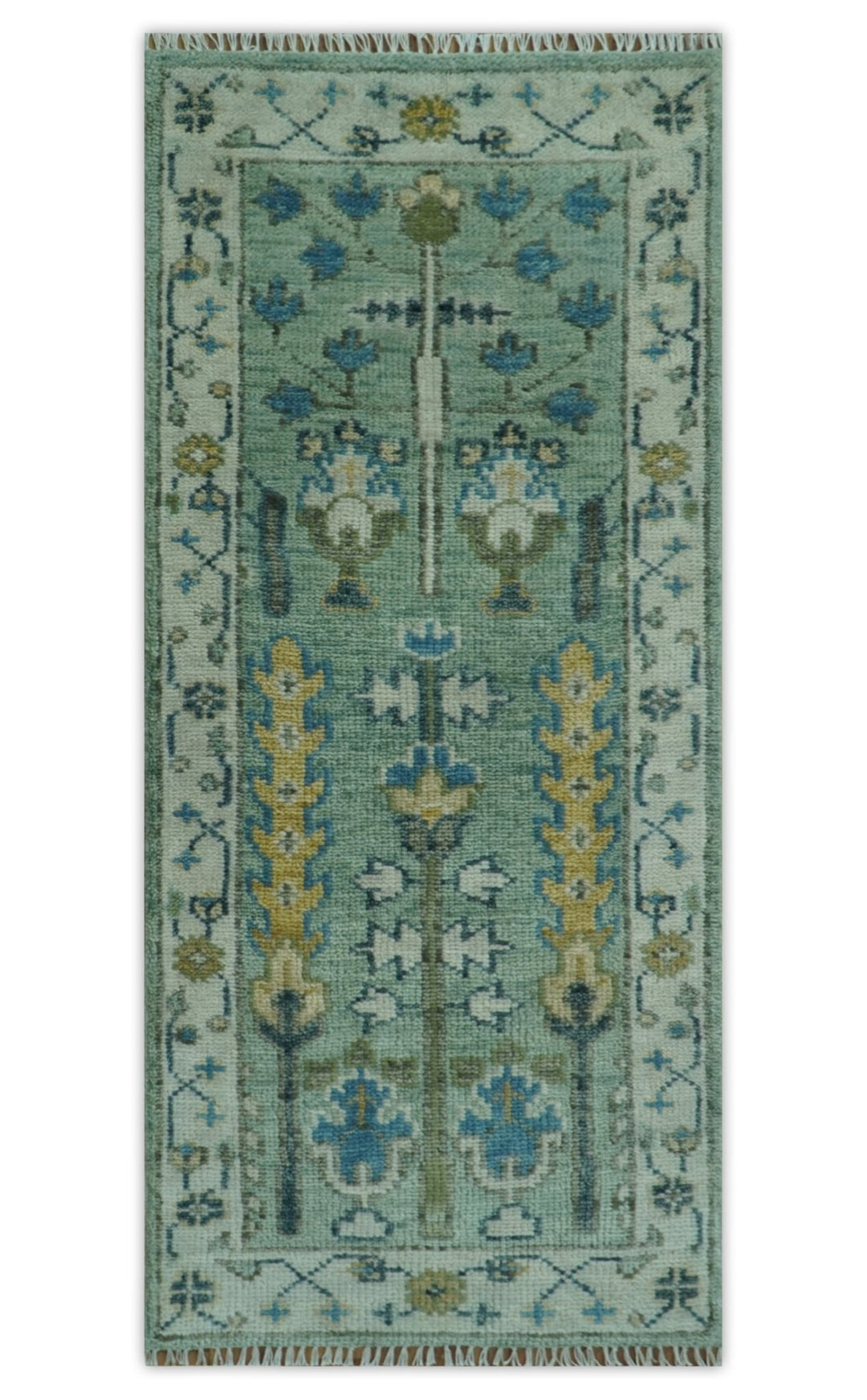 Ready to Ship Antique Moss Green and Ivory Hand Knotted Traditional Wool Area Rug - The Rug Decor