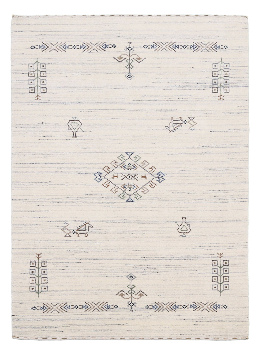 Ready to Ship Beige Tribal Center Medallion Hand Loomed Wool Rug - The Rug Decor