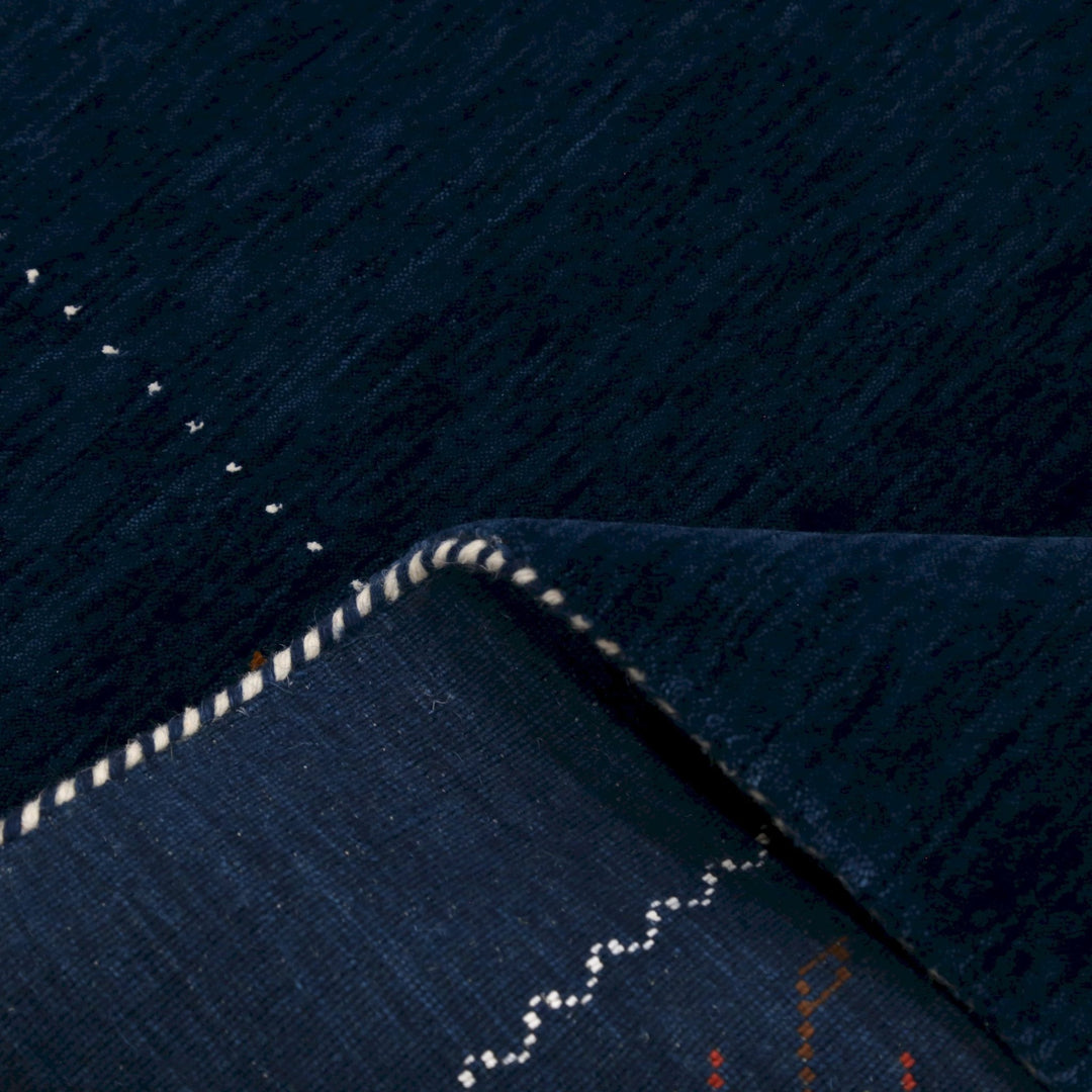Ready to Ship Blue Tribal Border Design Hand Loomed Wool Area Rug - The Rug Decor