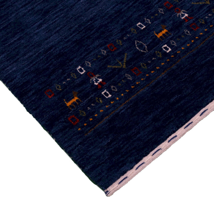 Ready to Ship Contemporary Blue Design Hand Loomed Wool Area Rug - The Rug Decor