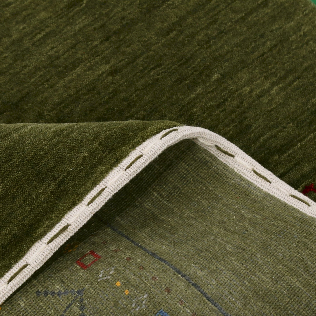 Ready to Ship Green Contemporary Design Hand Loomed Wool Area Rug - The Rug Decor