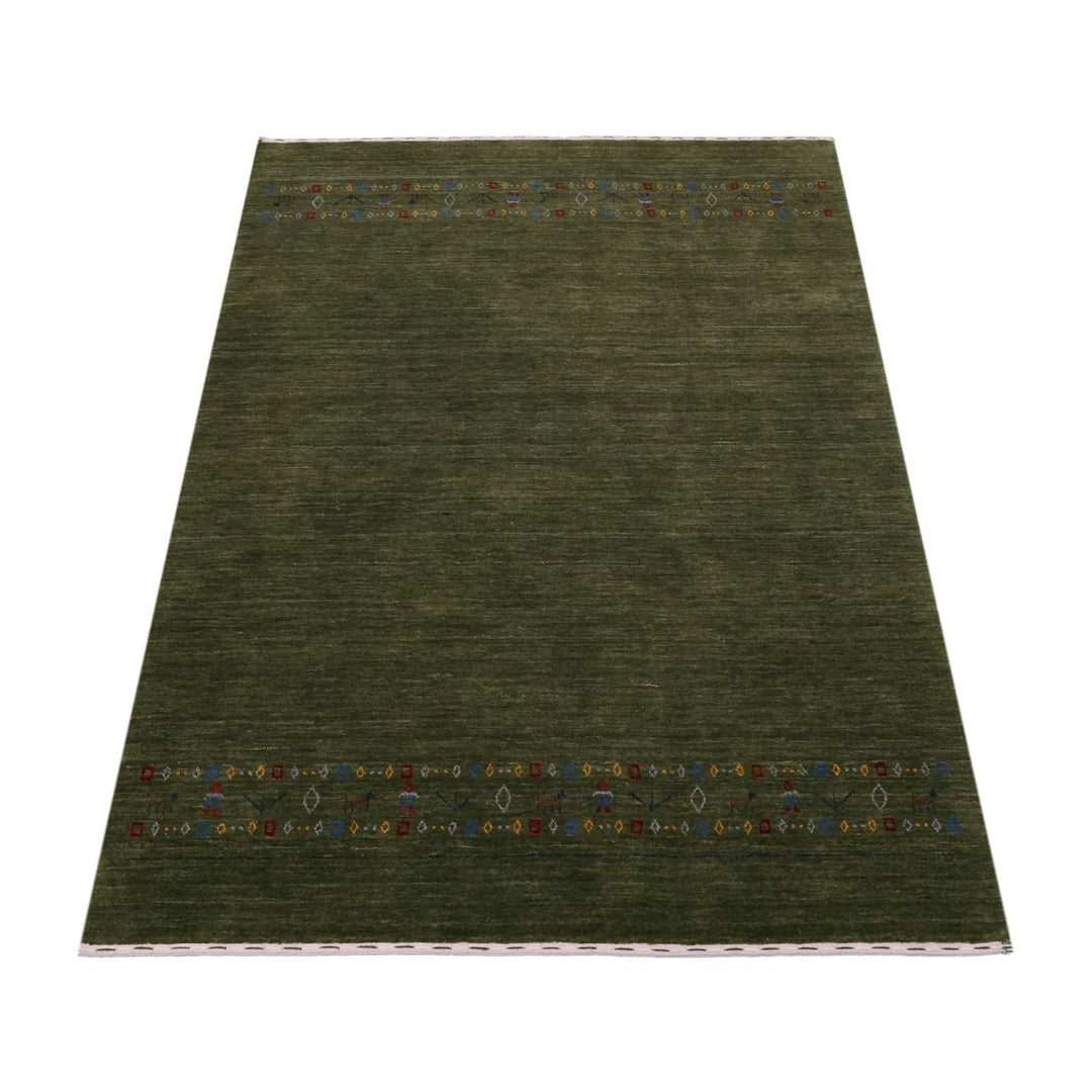 Ready to Ship Green Contemporary Design Hand Loomed Wool Area Rug - The Rug Decor