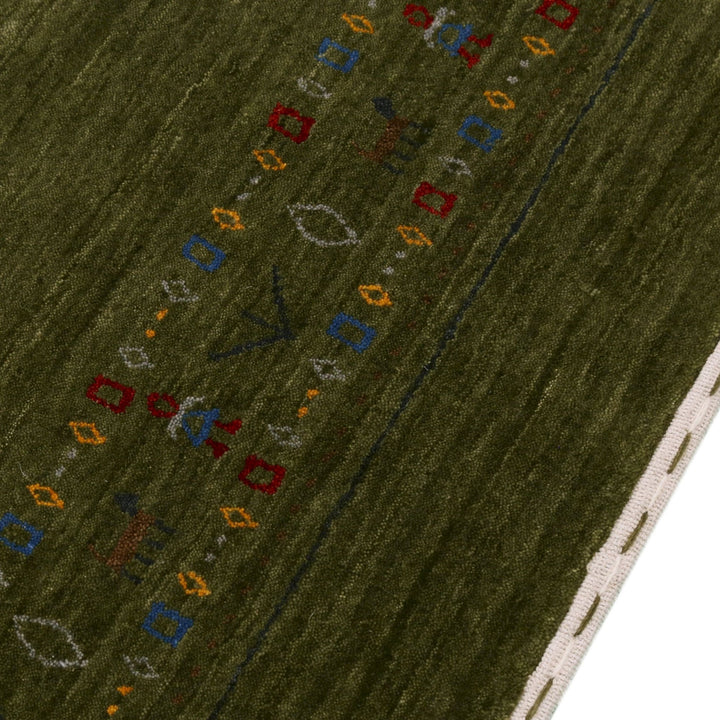 Ready to Ship Green Contemporary Design Hand Loomed Wool Area Rug - The Rug Decor