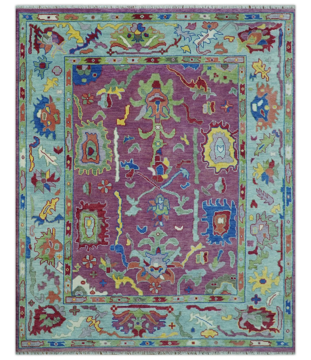 Ready to Ship Pink Modern Oushak Rug Wool Blue Colorful Hand knotted Area Rug - The Rug Decor