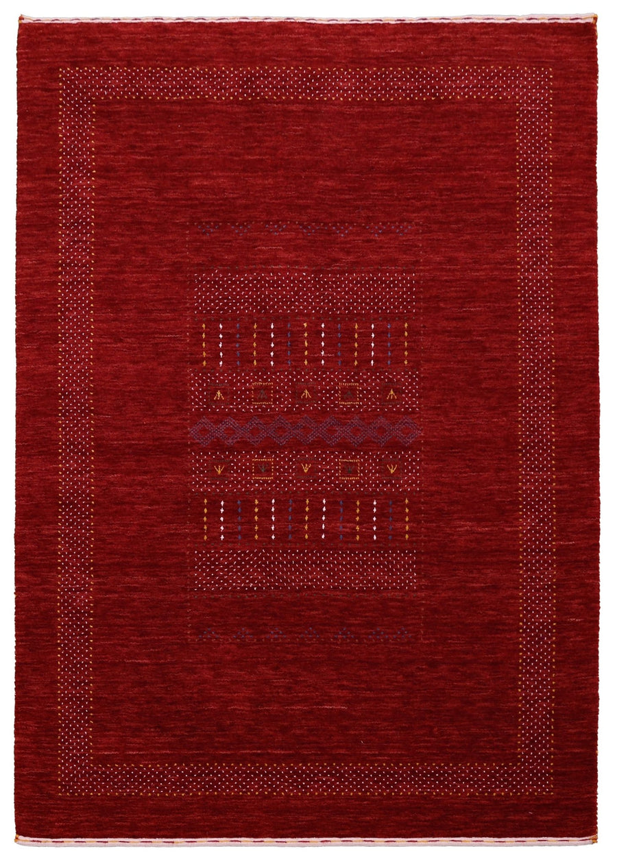Ready to Ship Red Center Pattern Hand Loomed Wool Area Rug - The Rug Decor