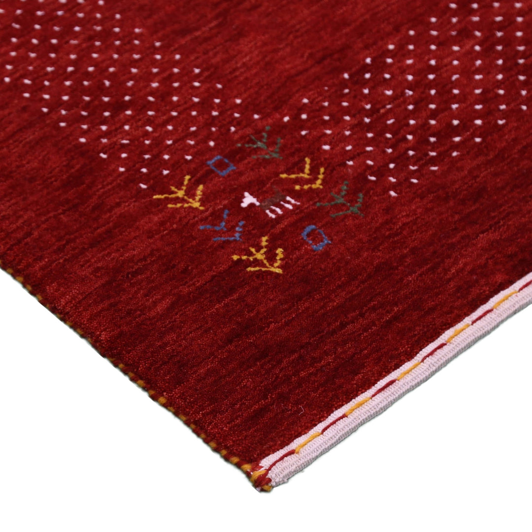 Ready to Ship Red Contemporary Border Motifs Hand Loomed Wool Area Rug - The Rug Decor