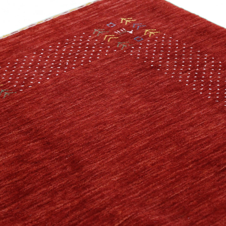 Ready to Ship Red Contemporary Border Motifs Hand Loomed Wool Area Rug - The Rug Decor