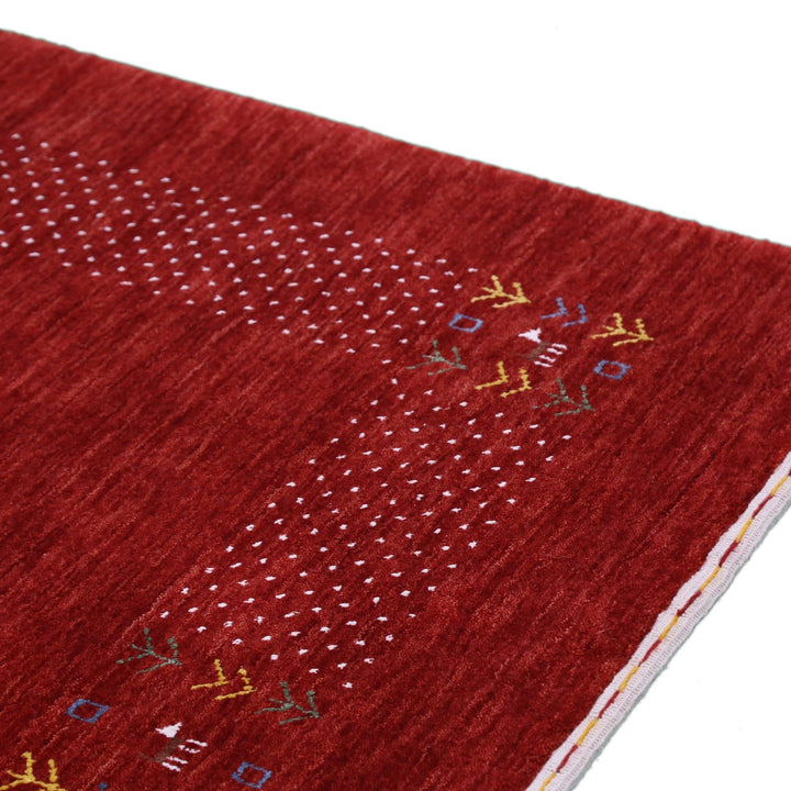 Ready to Ship Red Contemporary Border Motifs Hand Loomed Wool Area Rug - The Rug Decor