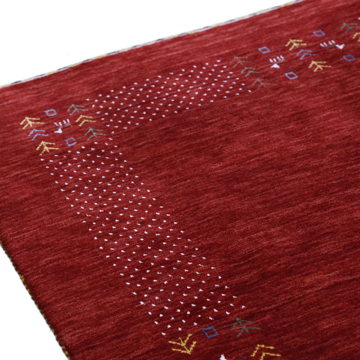 Ready to Ship Red Contemporary Border Motifs Hand Loomed Wool Area Rug - The Rug Decor
