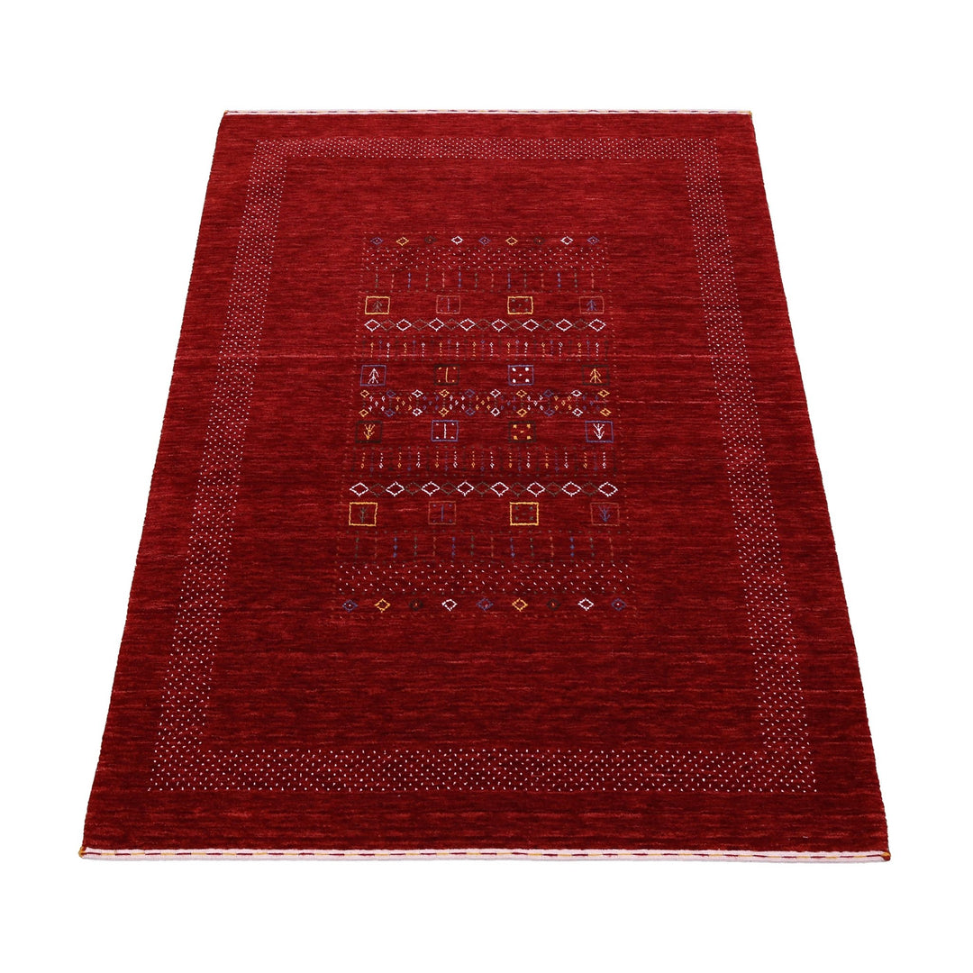 Ready to Ship Red Contemporary Center Design Hand Loomed Wool Area Rug - The Rug Decor