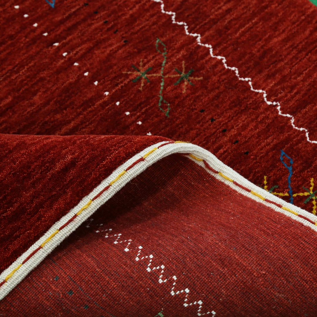 Ready to Ship Red Gabbeh Border Design Hand Loomed Wool Area Rug - The Rug Decor