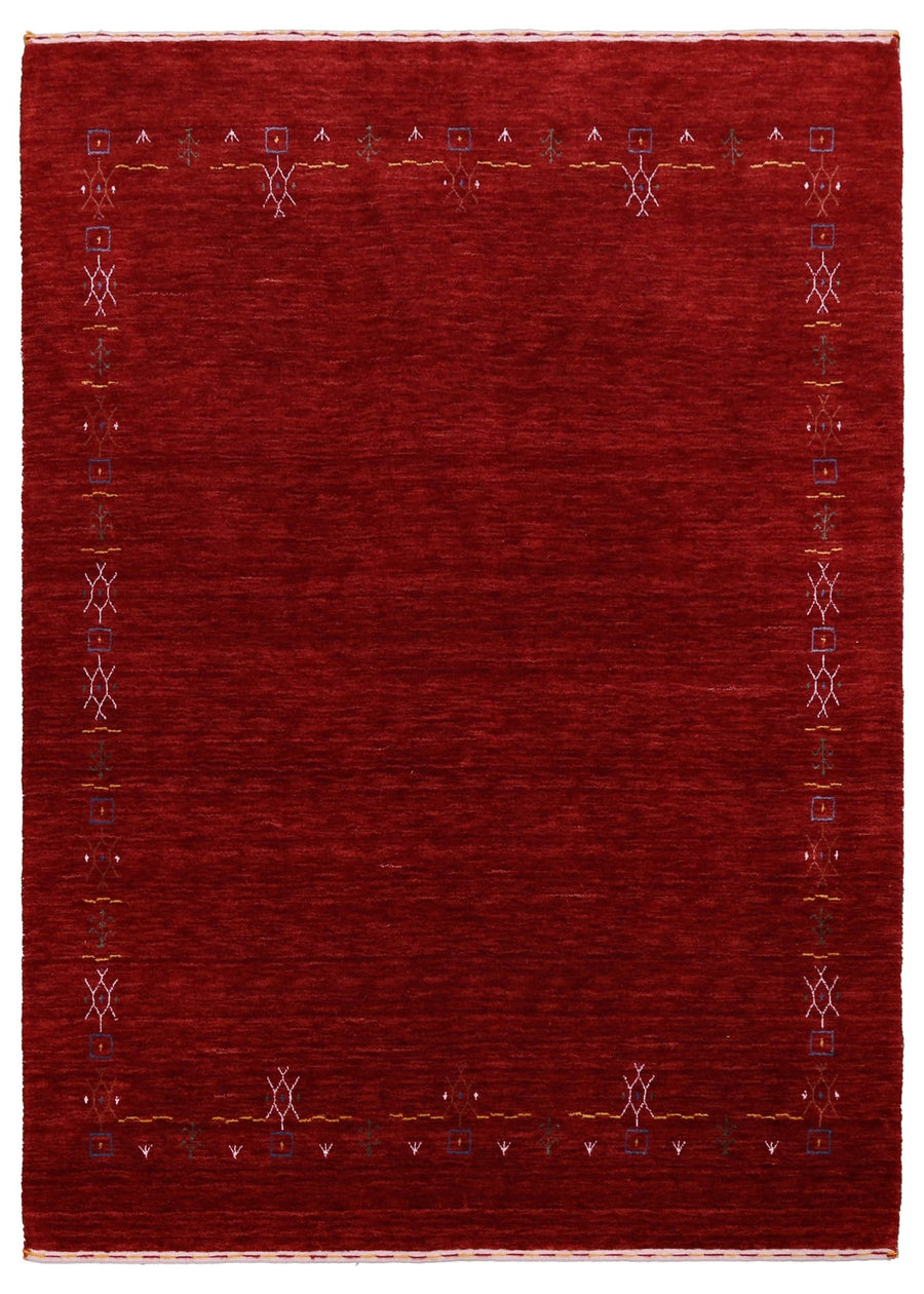 Ready to Ship Red Tribal Border Design Hand Loomed Wool Area Rug - The Rug Decor