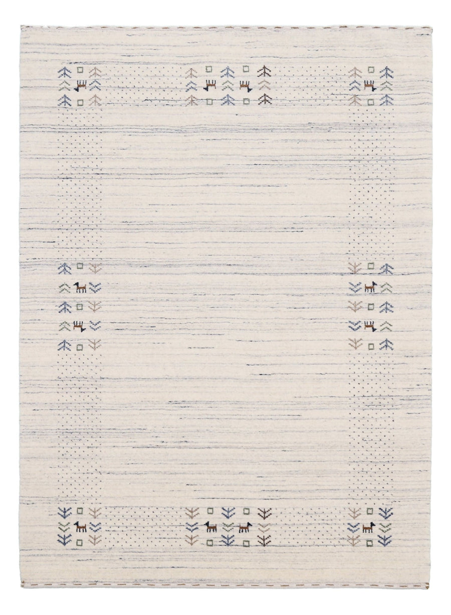 Ready to Ship Solid Ivory Border Patterns Hand Loomed Wool Area Rug - The Rug Decor