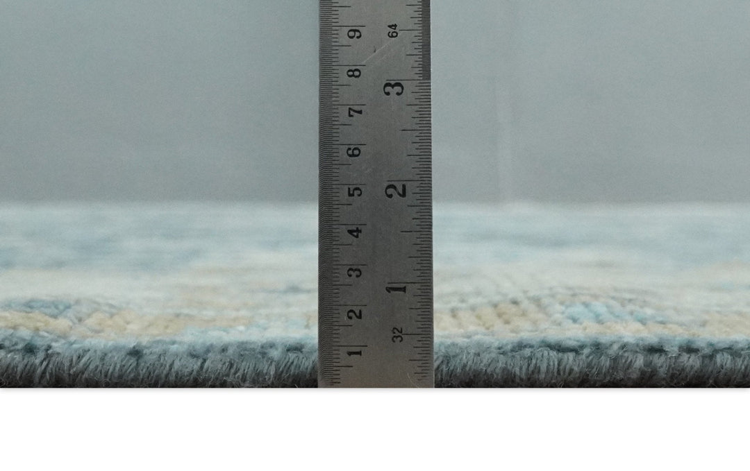 Ready to Ship Teal Blue Hand Knotted Oriental Oushak Ivory and Beige Wool Area Rug - The Rug Decor