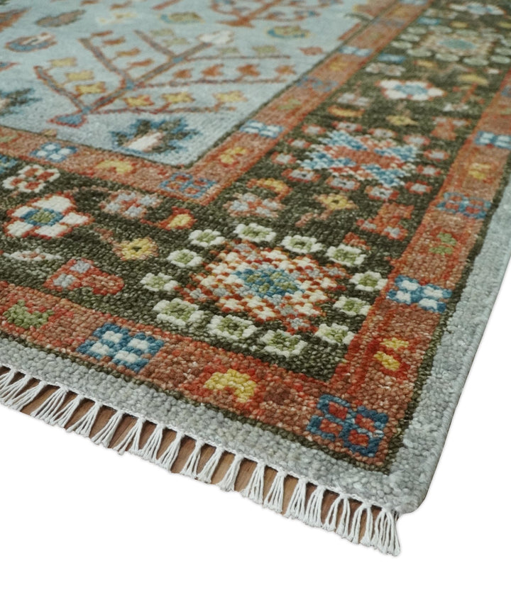 Ready to Ship Tree of Life Hand Knotted Silver, Brown and Rust Traditional Oushak Wool Rug - The Rug Decor