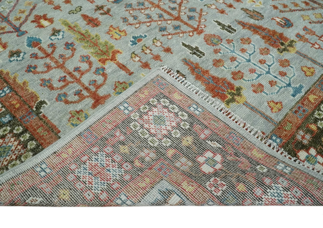 Ready to Ship Tree of Life Hand Knotted Silver, Brown and Rust Traditional Oushak Wool Rug - The Rug Decor
