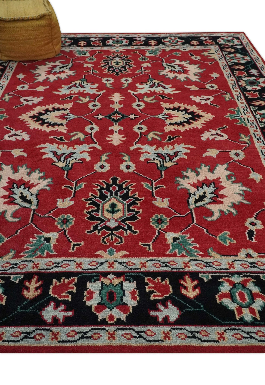Red and Black Hand Knotted Traditional Oushak Custom made wool Area Rug - The Rug Decor