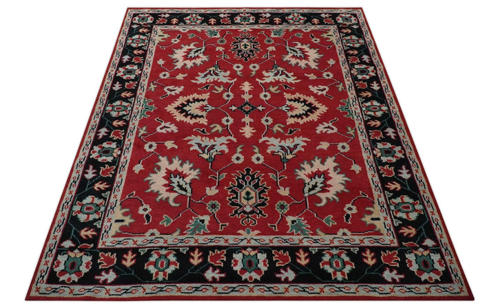 Red and Black Hand Knotted Traditional Oushak Custom made wool Area Rug - The Rug Decor