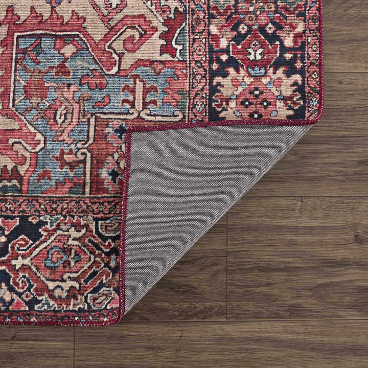 Rich Maroon, Tan and Blue Traditional Heriz Medallion Vintage Style Multi Size rug - The Rug Decor