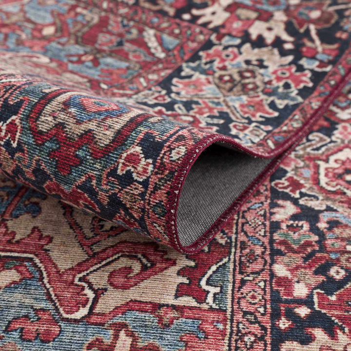 Rich Maroon, Tan and Blue Traditional Heriz Medallion Vintage Style Multi Size rug - The Rug Decor