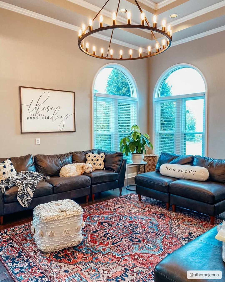 Rich Maroon, Tan and Blue Traditional Heriz Medallion Vintage Style Multi Size rug - The Rug Decor