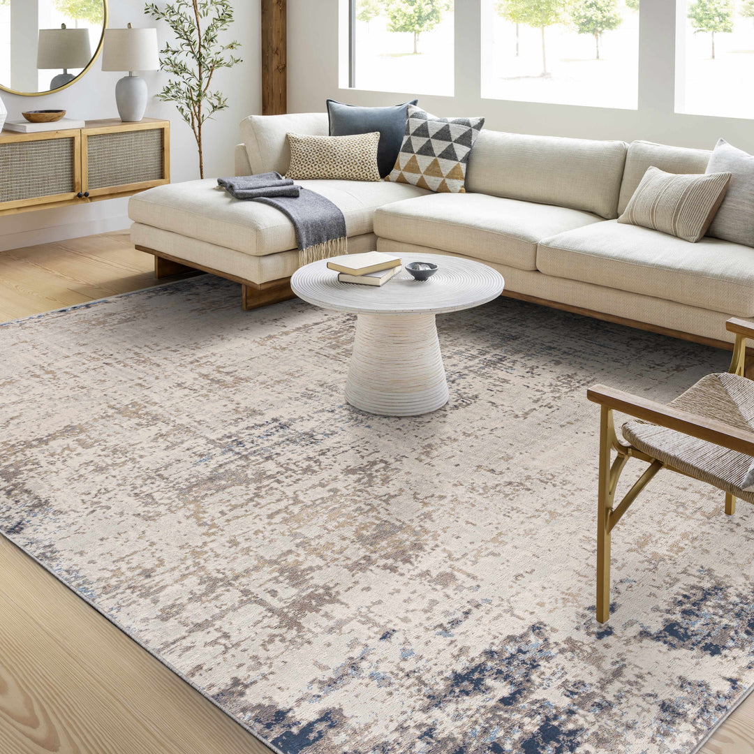 Contemporary Abstract Beige, Tan and Charcoal Machine Woven Area Rug