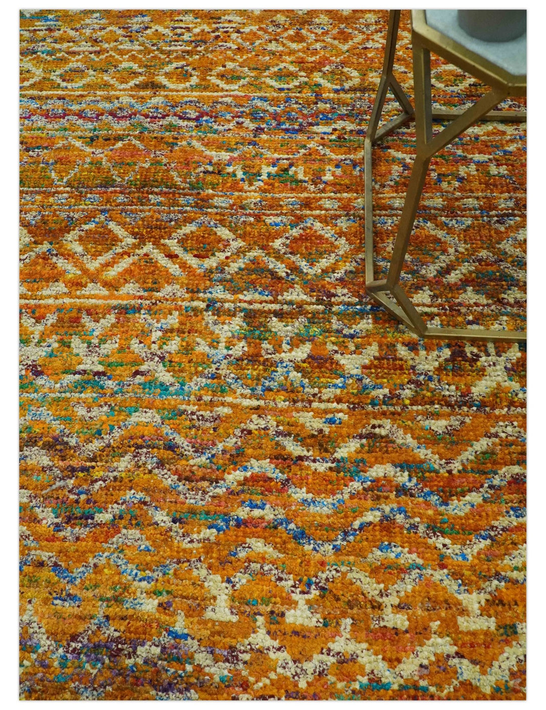 Rust and Beige 6x8.6 Contemporary Southwestern Tribal Trellis Recycled silk Rug - The Rug Decor