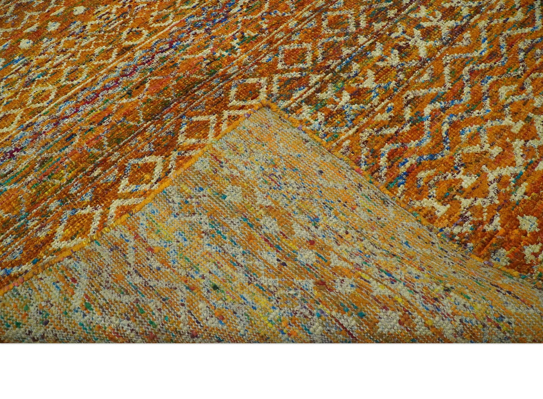 Rust and Beige 6x8.6 Contemporary Southwestern Tribal Trellis Recycled silk Rug - The Rug Decor