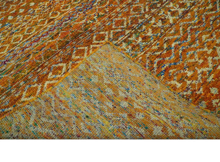 Rust and Beige 6x8.6 Contemporary Southwestern Tribal Trellis Recycled silk Rug - The Rug Decor