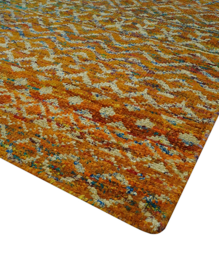 Rust and Beige 6x8.6 Contemporary Southwestern Tribal Trellis Recycled silk Rug - The Rug Decor