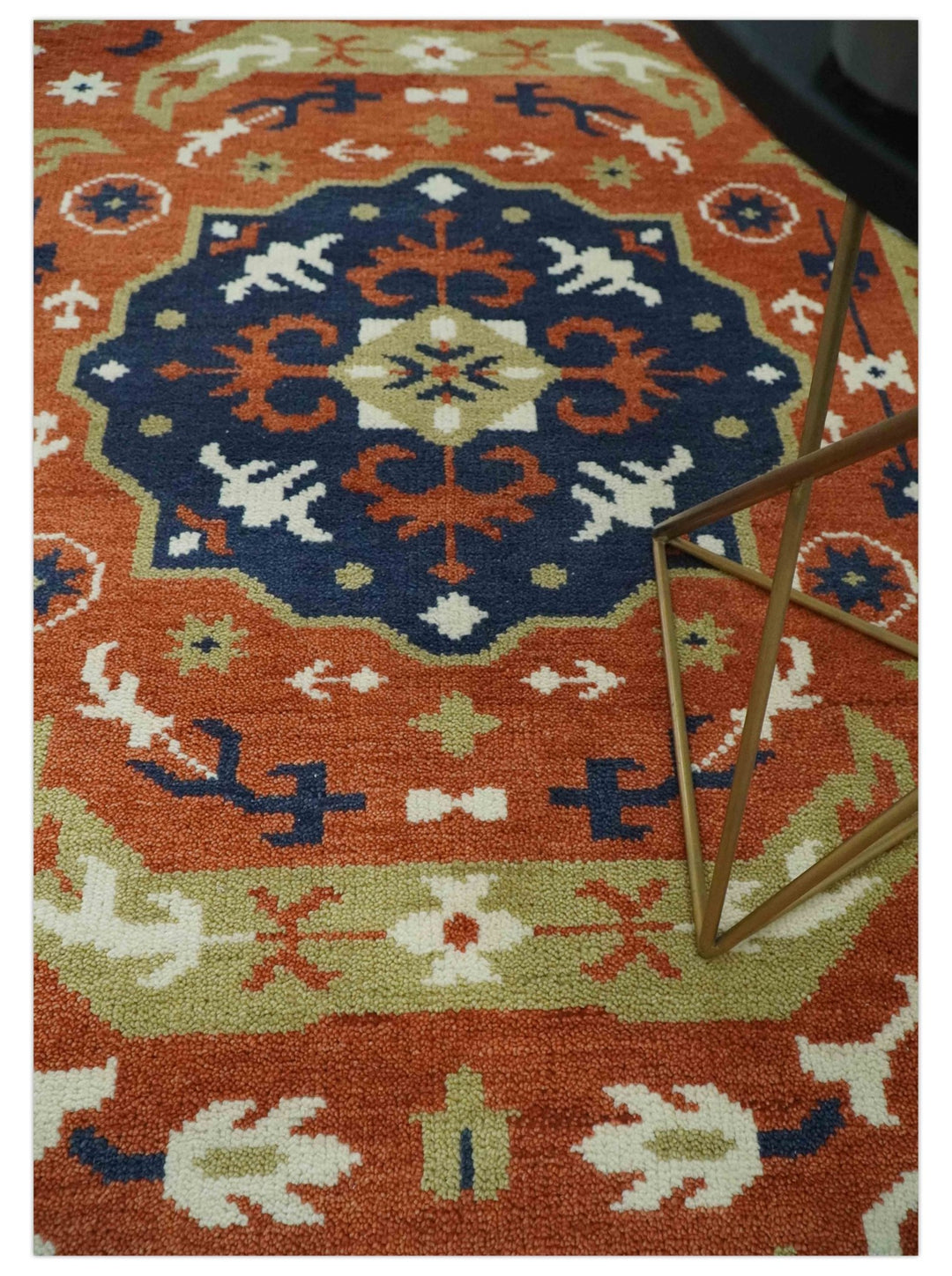 Rust and Blue Hand Knotted Traditional Medallion Mamluk Design Multi Size wool Rug - The Rug Decor