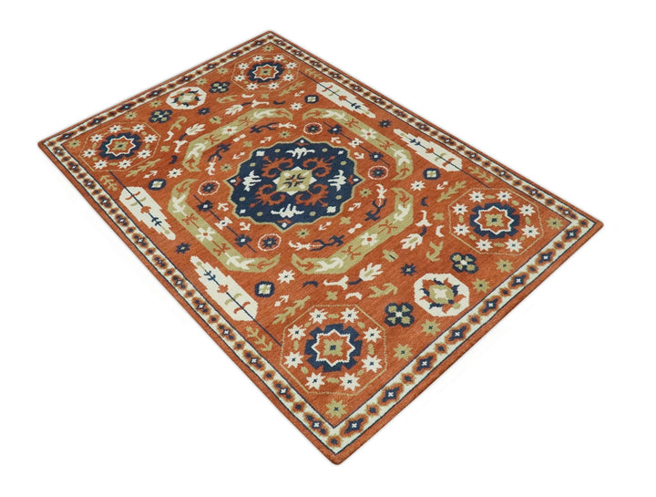 Rust and Blue Hand Knotted Traditional Medallion Mamluk Design Multi Size wool Rug - The Rug Decor