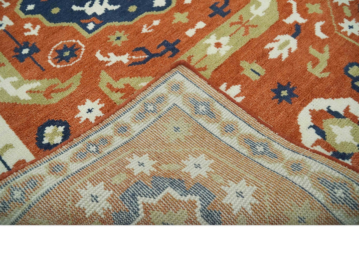 Rust and Blue Hand Knotted Traditional Medallion Mamluk Design Multi Size wool Rug - The Rug Decor