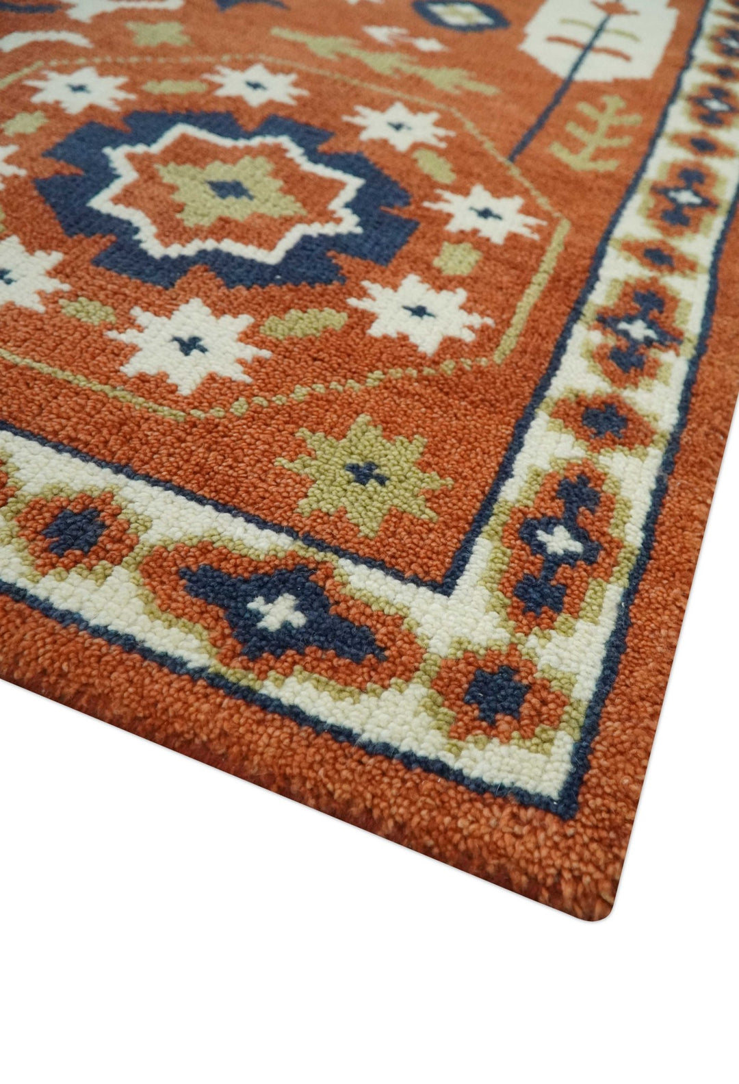 Rust and Blue Hand Knotted Traditional Medallion Mamluk Design Multi Size wool Rug - The Rug Decor