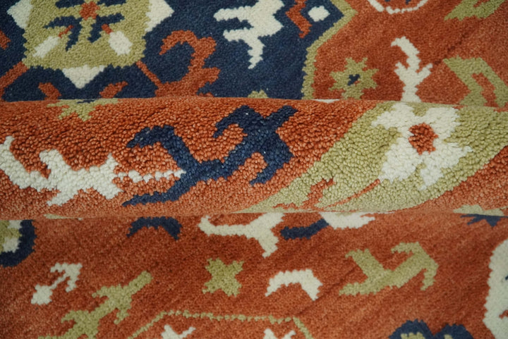 Rust and Blue Hand Knotted Traditional Medallion Mamluk Design Multi Size wool Rug - The Rug Decor