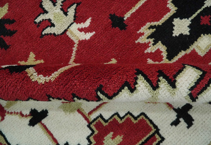 Rust, Ivory, Black and Beige 8x10 Hand Knotted Traditional Heriz wool Rug - The Rug Decor