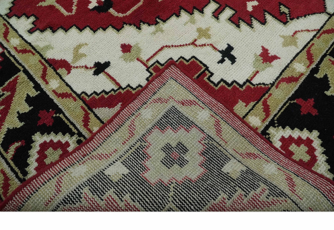 Rust, Ivory, Black and Beige 8x10 Hand Knotted Traditional Heriz wool Rug - The Rug Decor